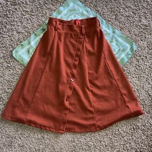 Long Button Up Coral Orange Skirt. Midi-Long. Medium.